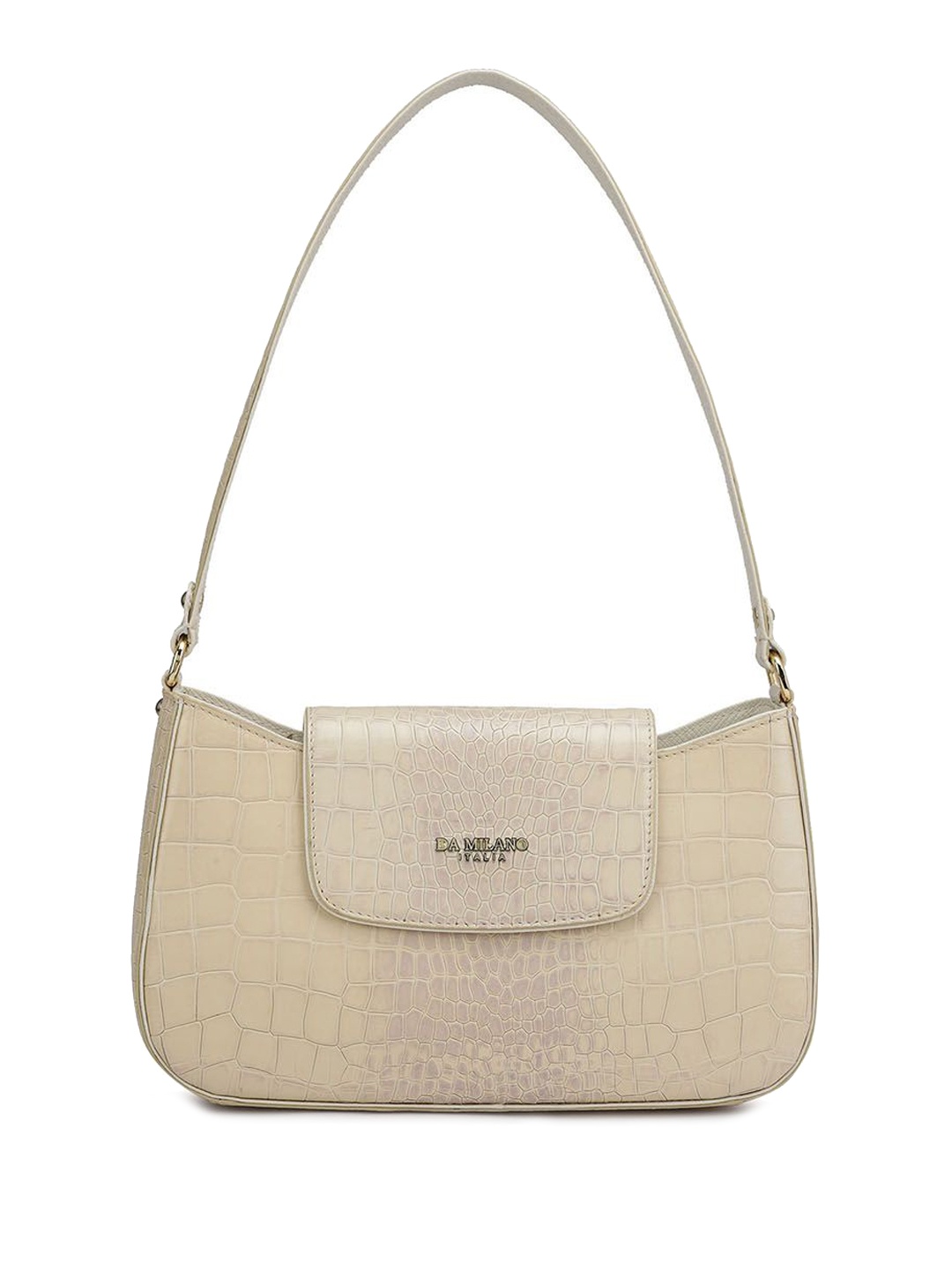 

Da Milano Women Textured Leather Half Moon Satchel, White
