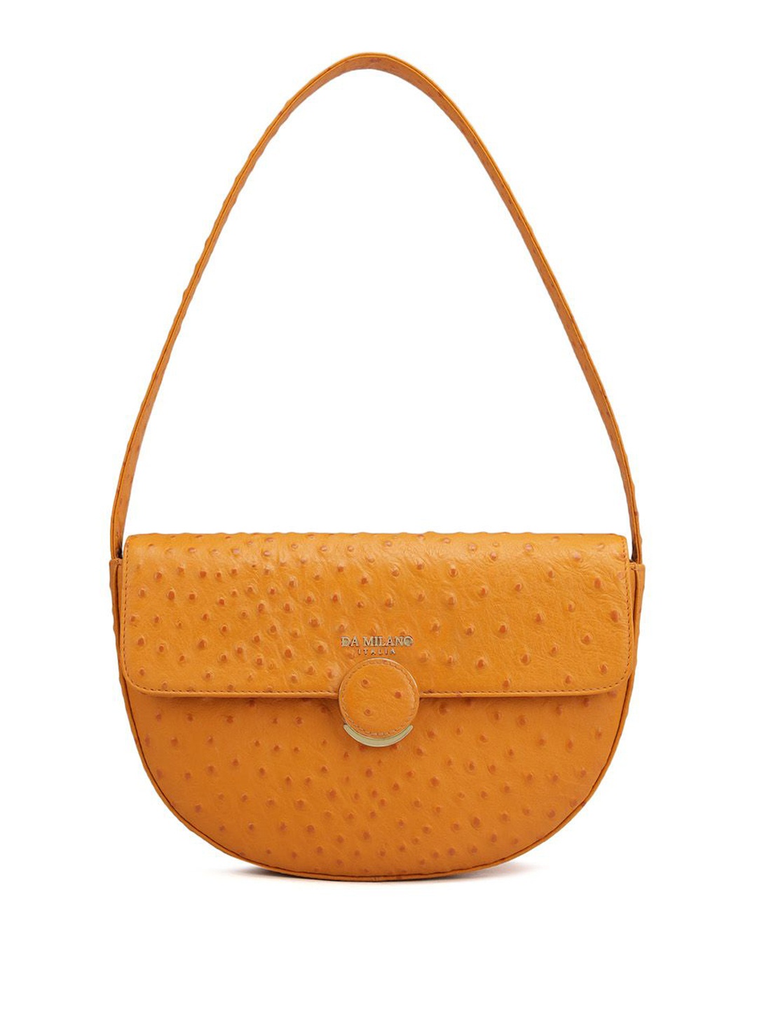 

Da Milano Textured Leather Half Moon Sling Bag with Cut Work, Orange