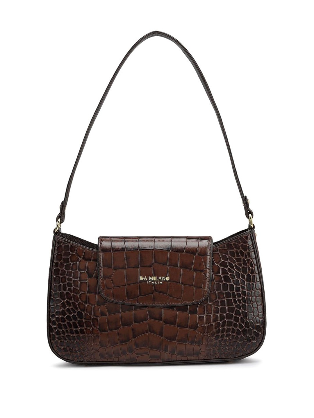 

Da Milano Animal Textured Leather Shopper Handheld Bag with Cut Work, Brown
