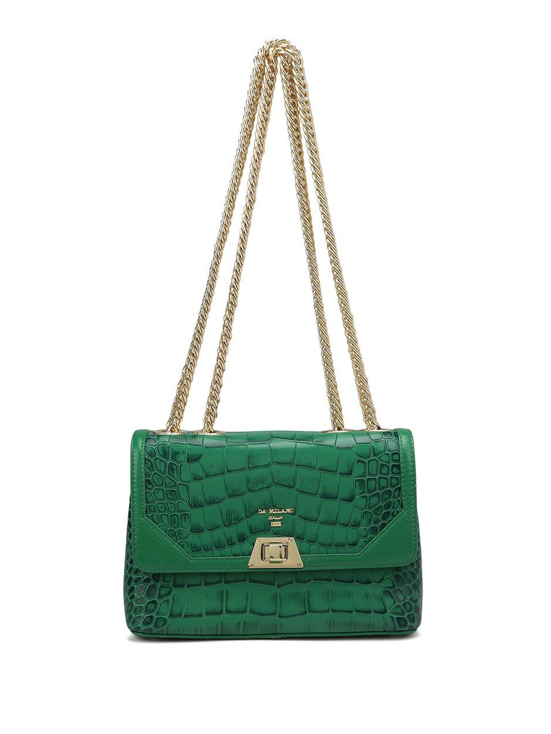 

Da Milano Textured Leather Structured Shoulder Bag with Quilted, Green