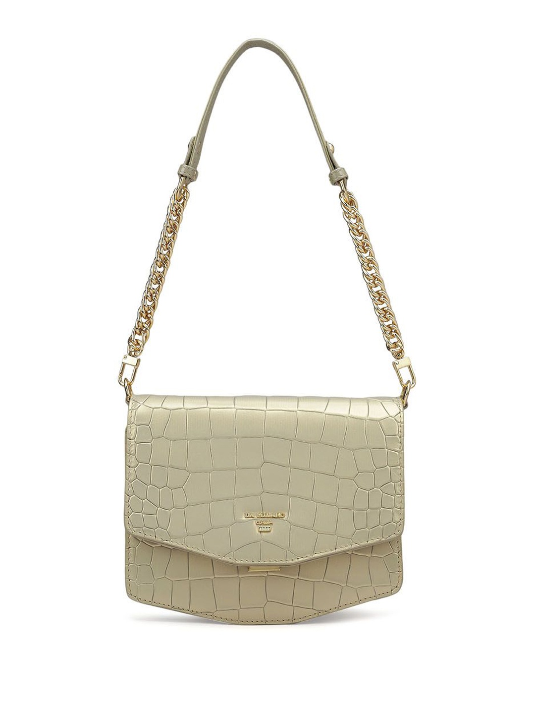 

Da Milano Textured Leather Structured Sling Bag with Quilted, Gold