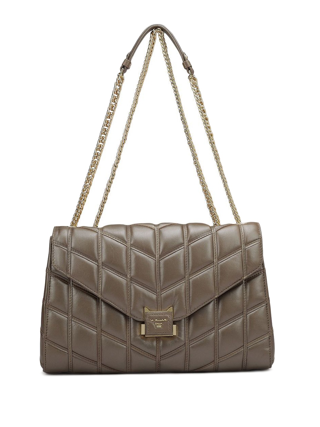 

Da Milano Textured Leather Bowling Handheld Bag with Quilted, Brown
