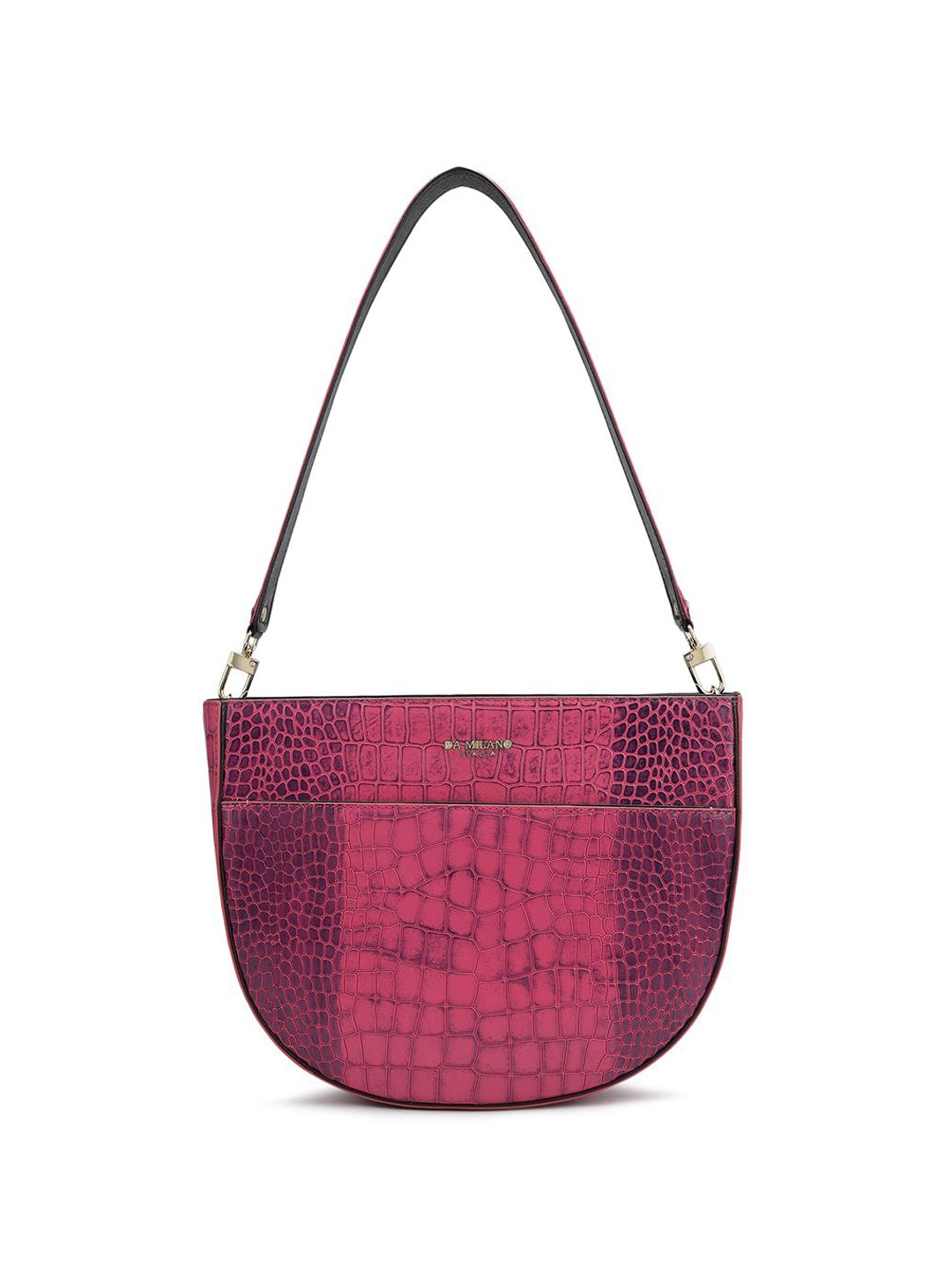 

Da Milano Textured Leather Half Moon Sling Bag, Magenta