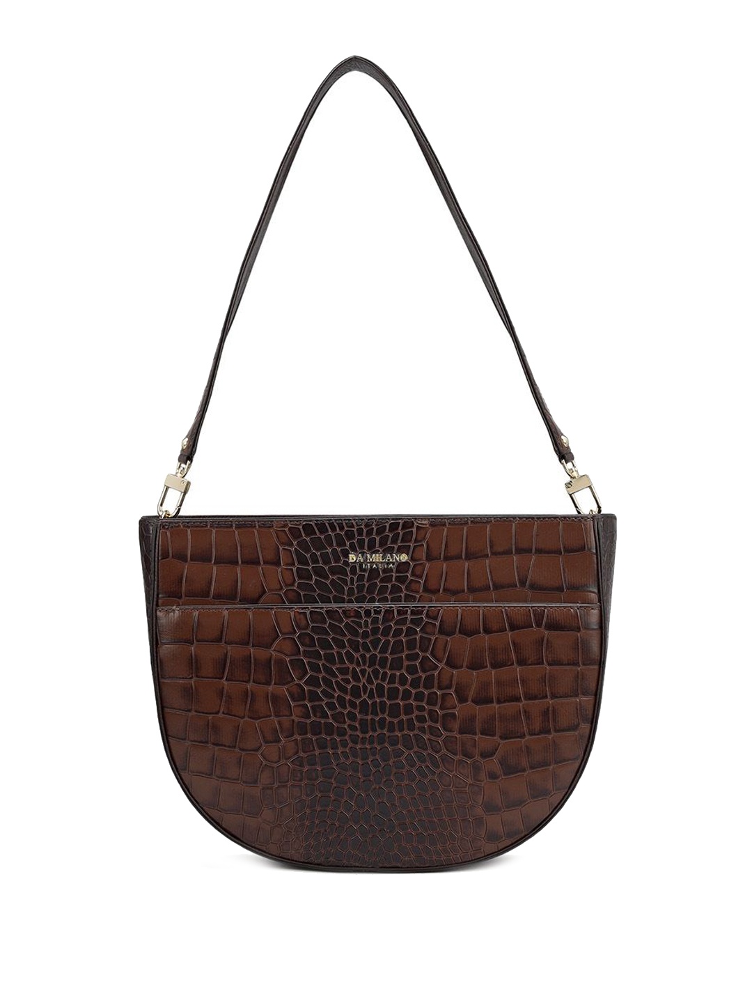 

Da Milano Textured Leather Half Moon Sling Bag, Brown