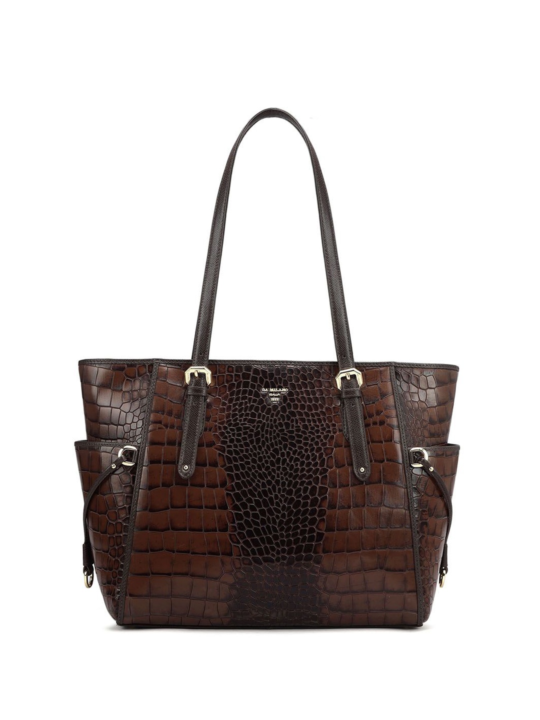 

Da Milano Animal Textured Leather Oversized Structured Shoulder Bag, Brown