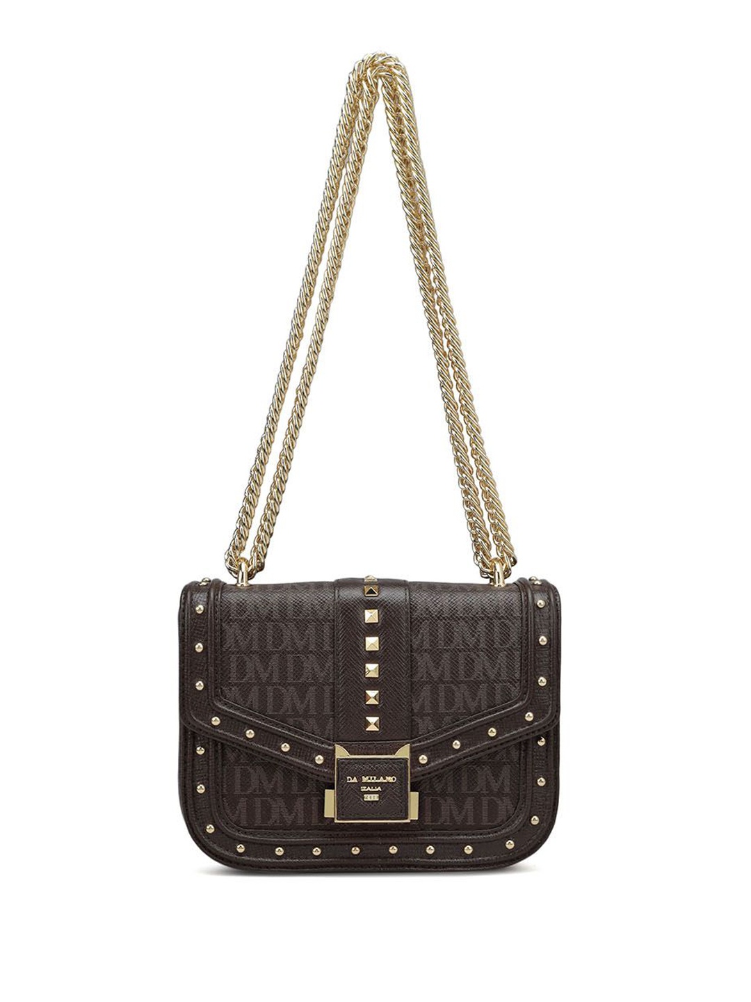 

Da Milano Embellished Leather Structured Shoulder Bag, Brown