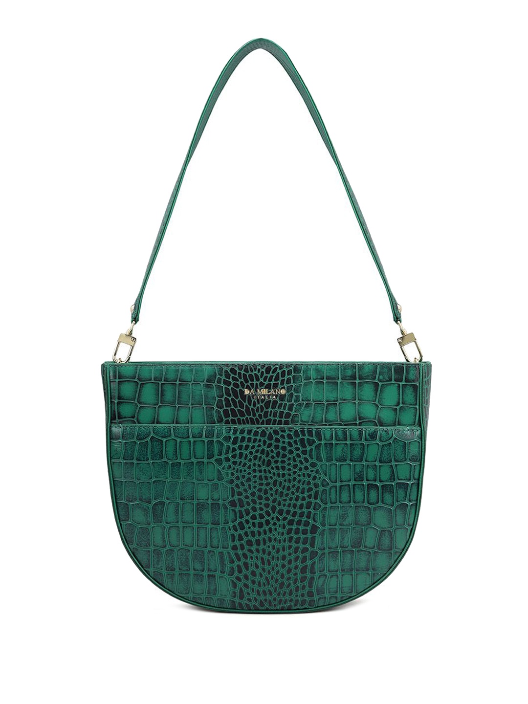 

Da Milano Leather Half Moon Sling Bag with Cut Work, Green