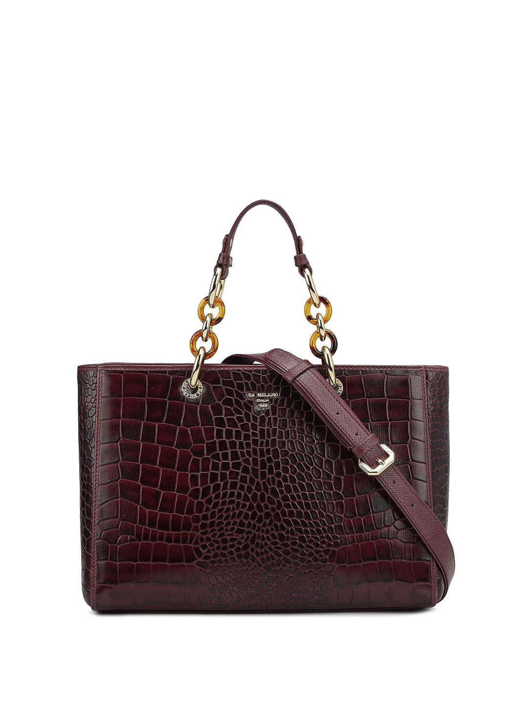 

Da Milano Animal Textured Leather Structured Satchel, Burgundy