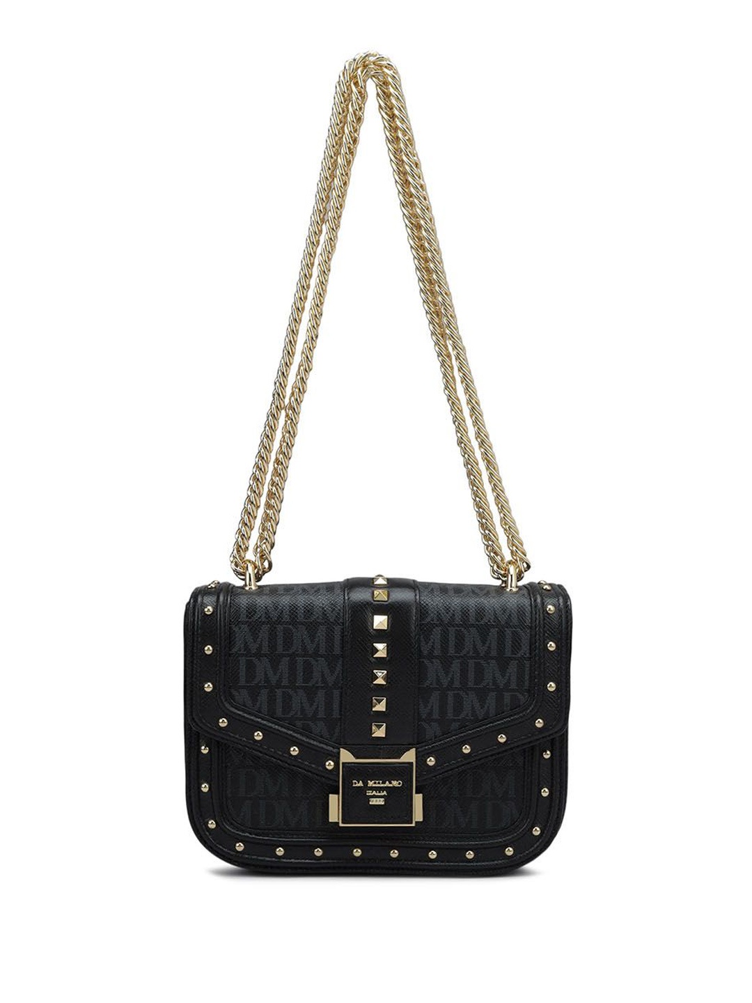 

Da Milano Embellished Leather Half Moon Shoulder Bag, Black