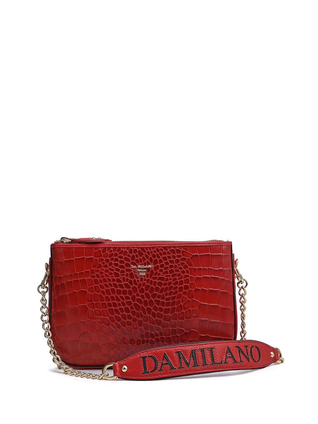 

Da Milano Women Leather Structured Sling Bag, Red