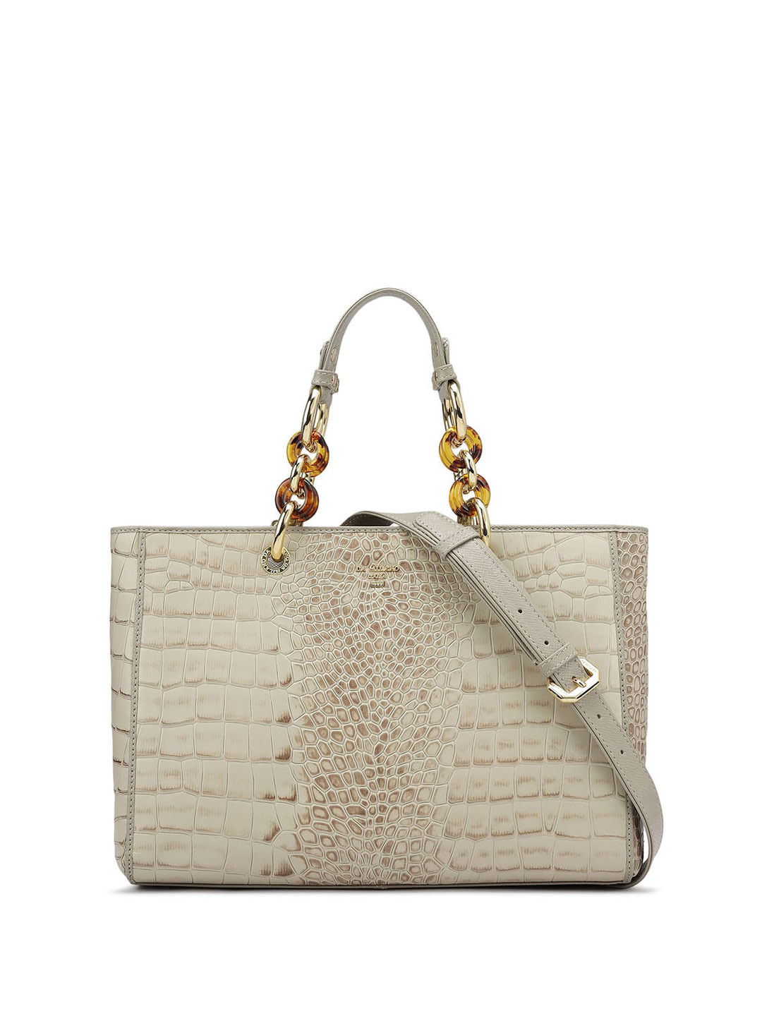 

Da Milano Leather Oversized Structured Handheld Bag with Cut Work, White