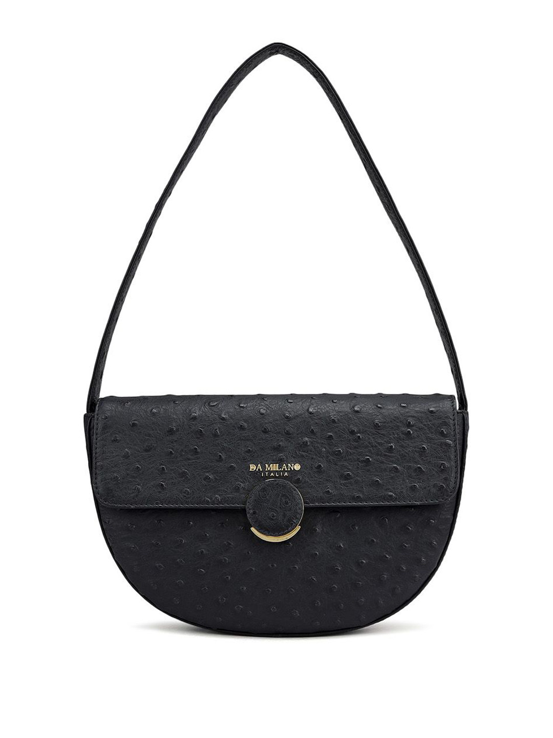 

Da Milano Textured Leather Half Moon Sling Bag with Tasselled, Black