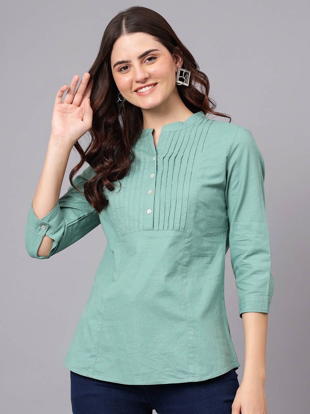 

Cantabil Mandarin Collar Tunic, Green
