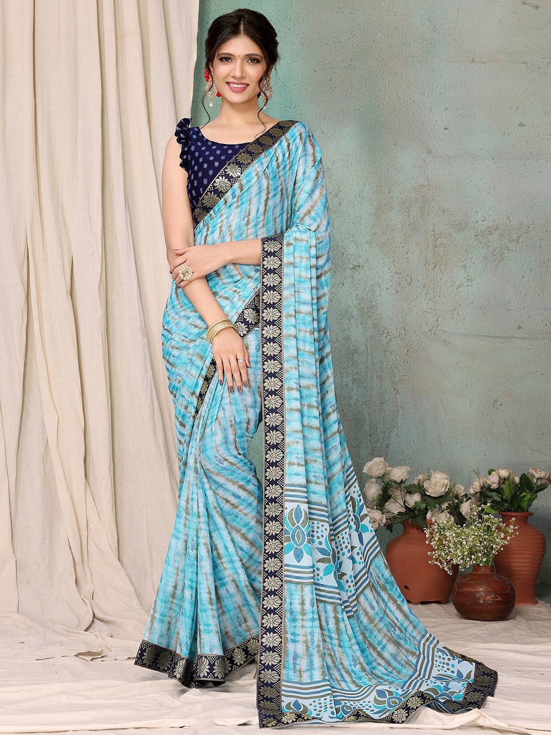 

KALINI Abstract Printed Zari Saree, Blue