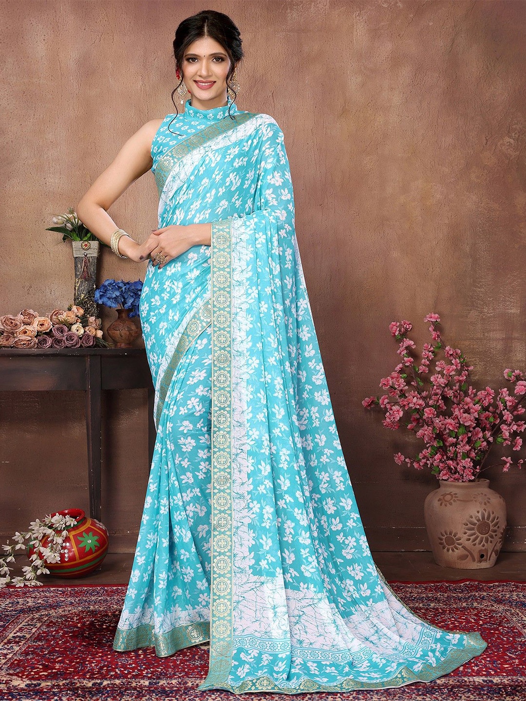 

KALINI Floral Woven Design Zari Saree, Blue