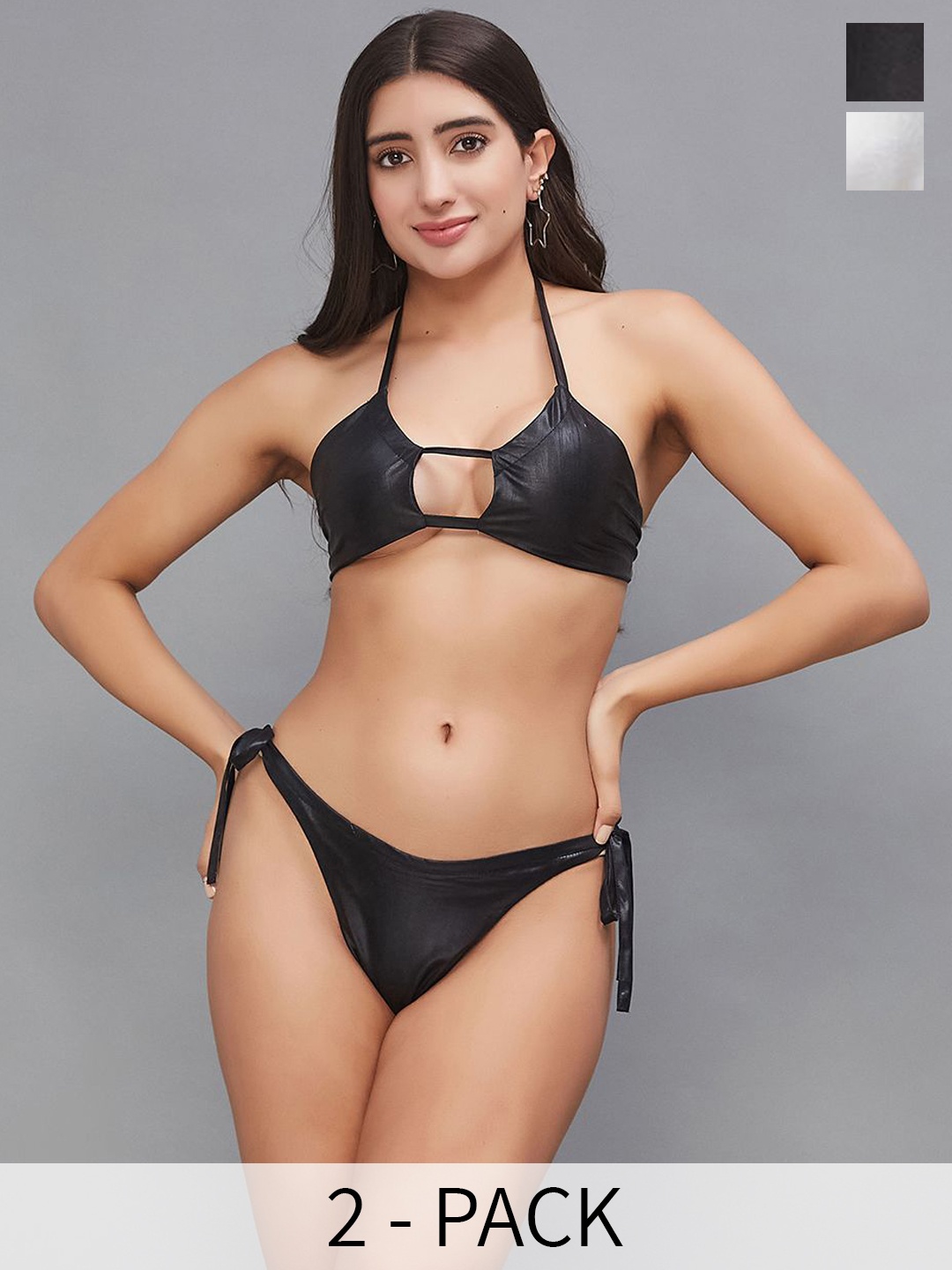 

SECRETS BY ZEROKAATA Pack Of 2 Assorted Metallic Halter Swimwear Bikini Set