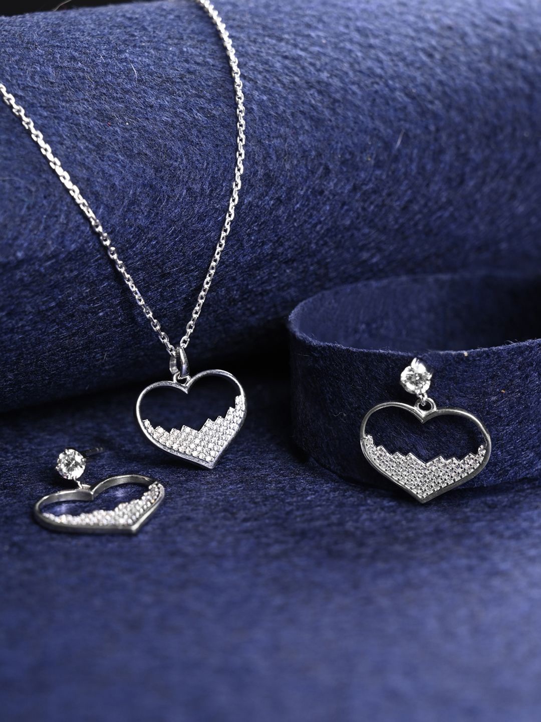 

Clara Rhodium Plated 925 Pure Silver Cubic Zirconia Stone Studded Jewellery Set