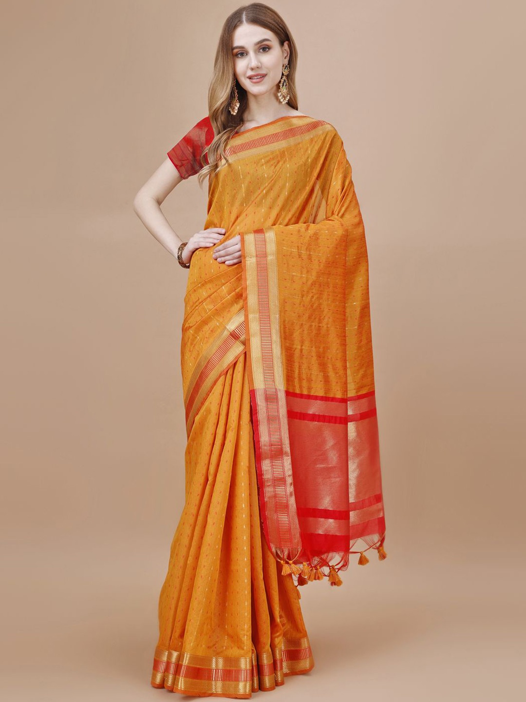 

MAGMINA Ethnic Motifs Zari Banarasi Saree, Mustard