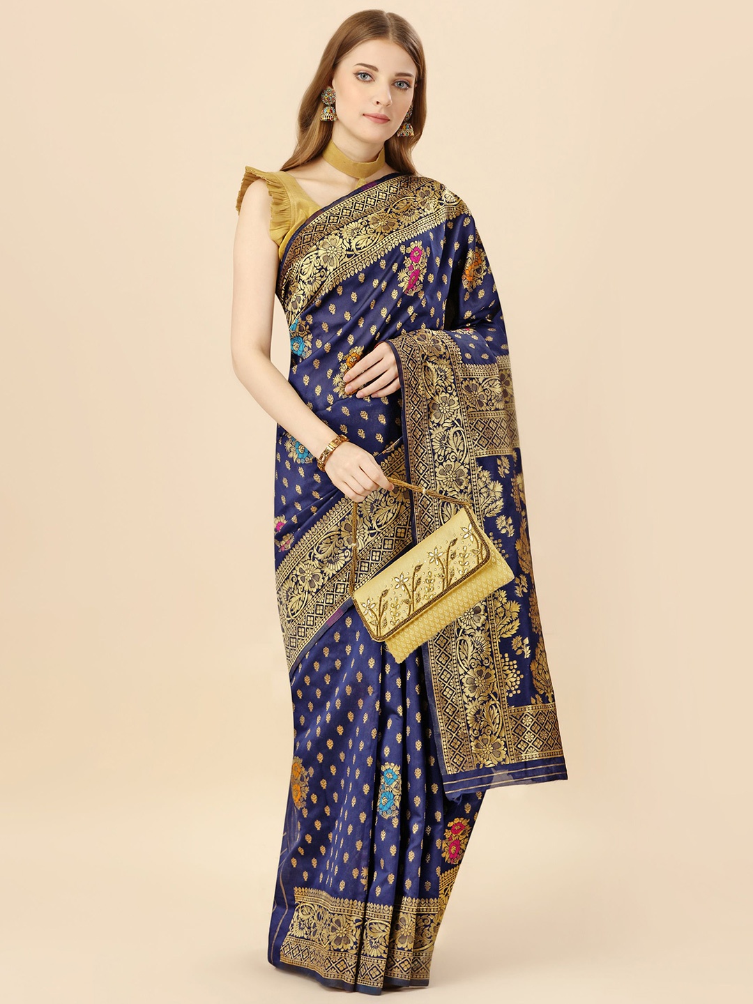 

MAGMINA Woven Design Zari Banarasi Saree, Blue