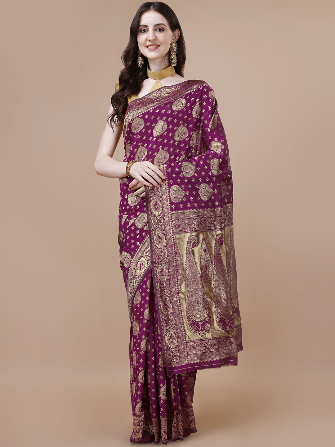 

MAGMINA Woven Design Zari Banarasi Saree, Purple