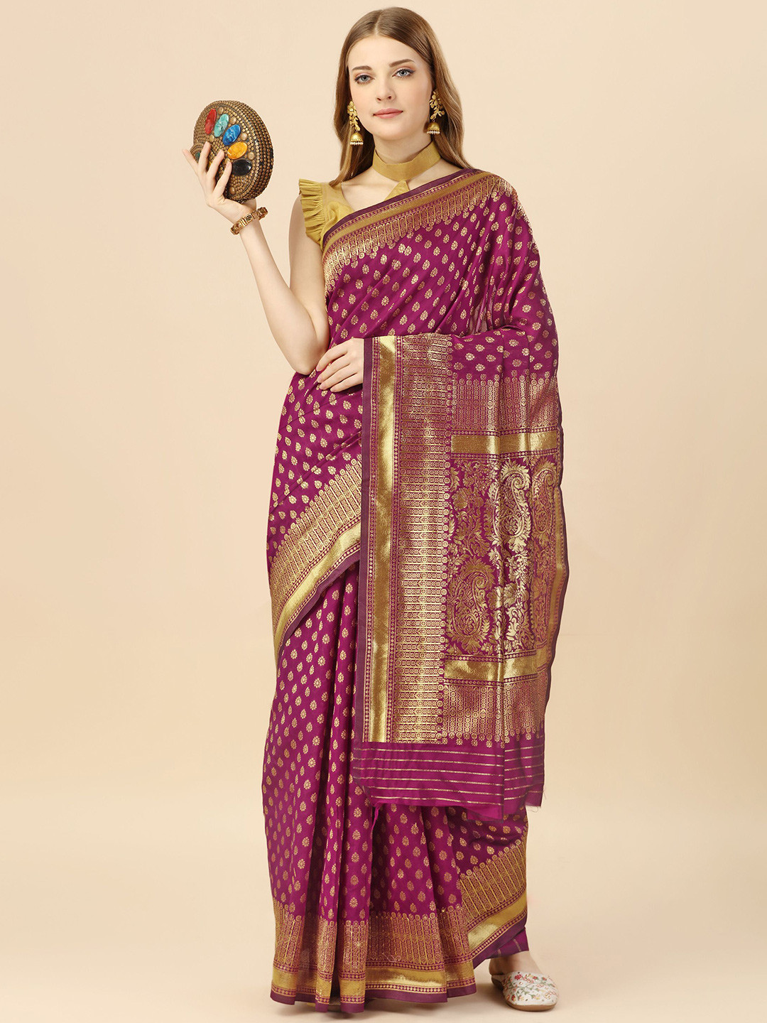 

MAGMINA Woven Design Zari Banarasi Saree, Purple