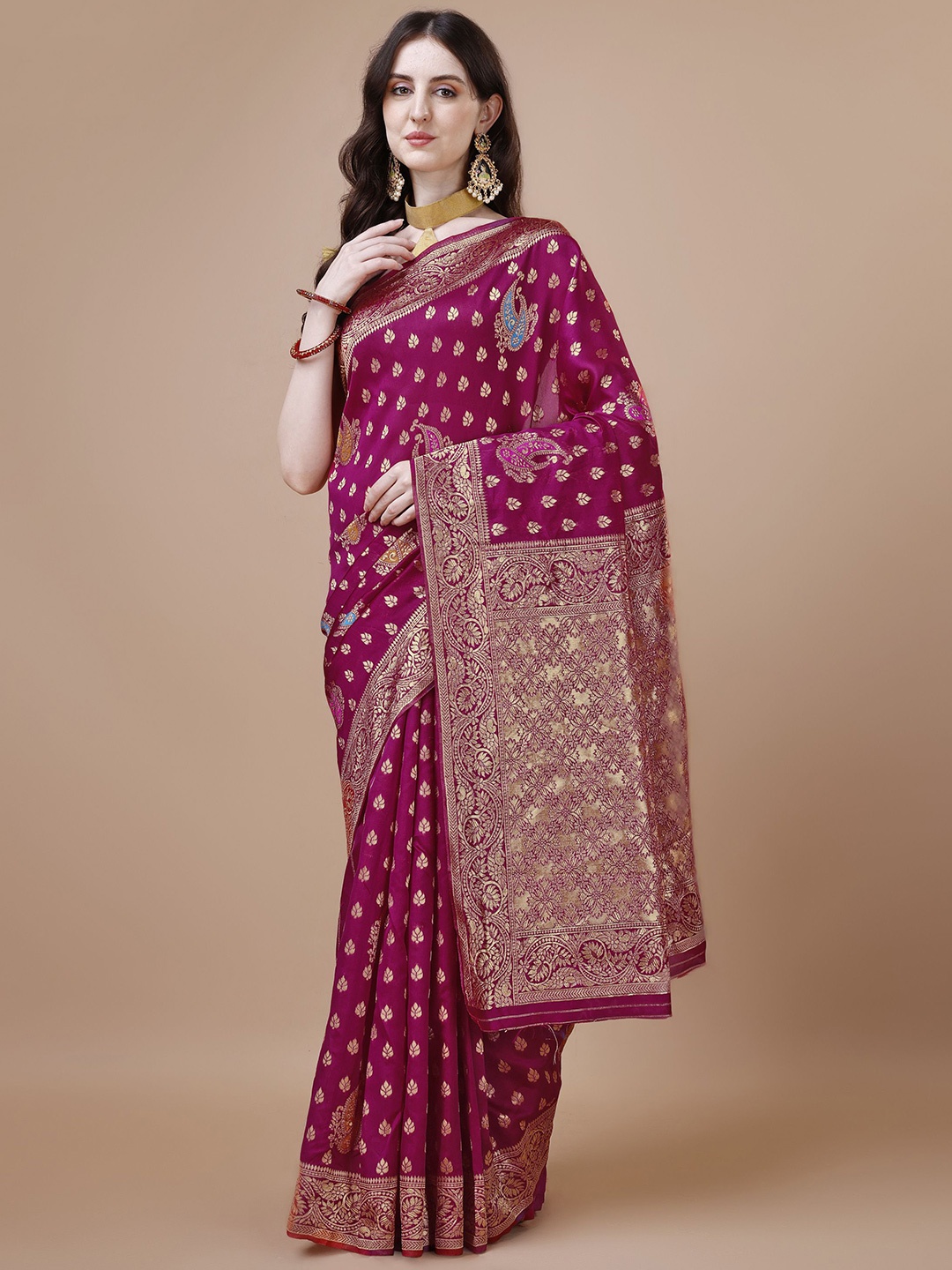 

MAGMINA Woven Design Zari Banarasi Saree, Purple
