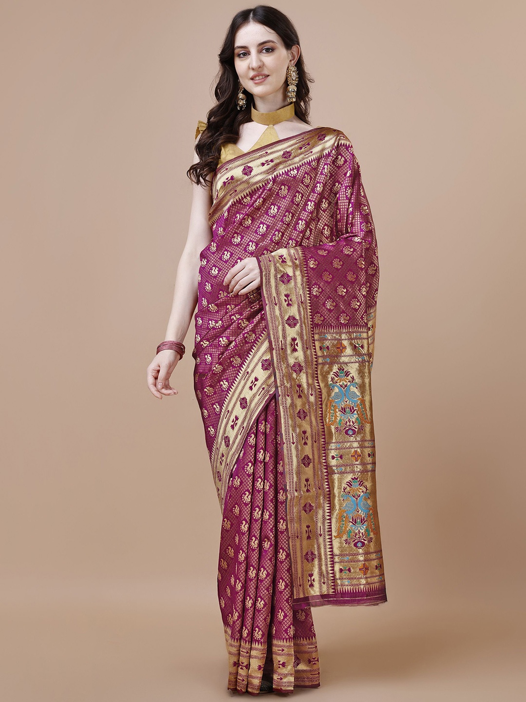 

MAGMINA Woven Design Zari Banarasi Saree, Purple