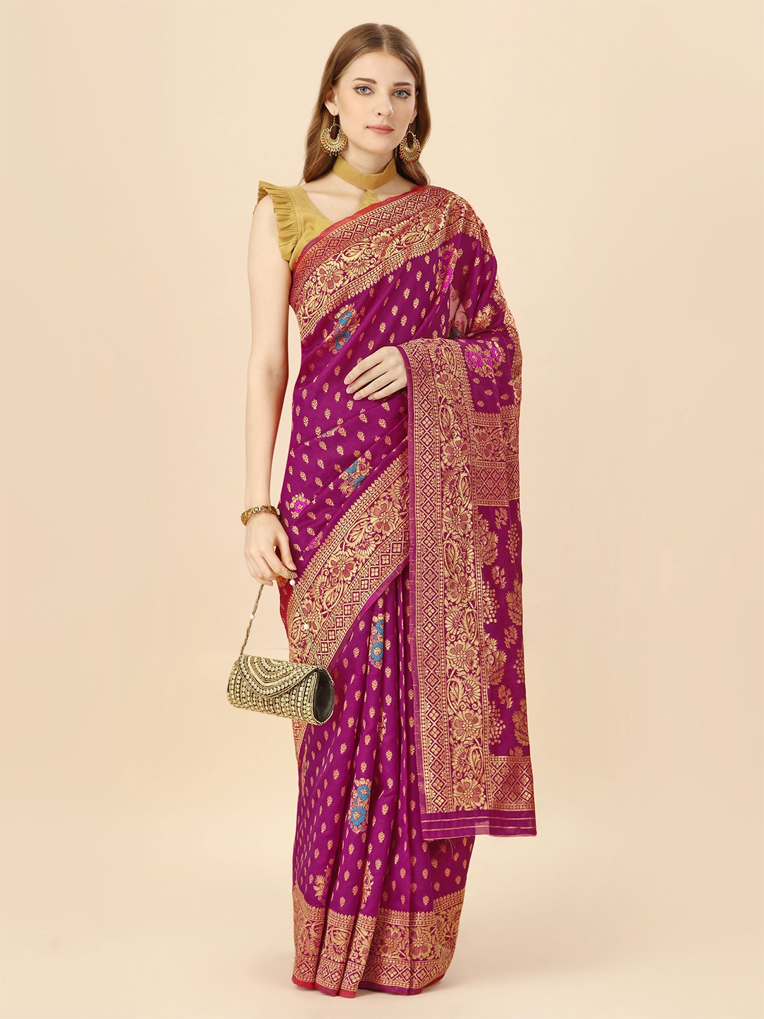 

MAGMINA Woven Design Zari Banarasi Saree, Purple