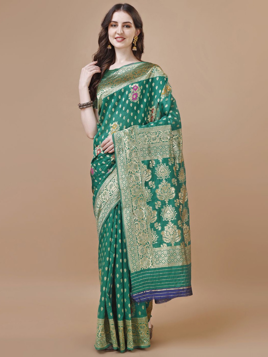 

MAGMINA Woven Design Zari Banarasi Saree, Green