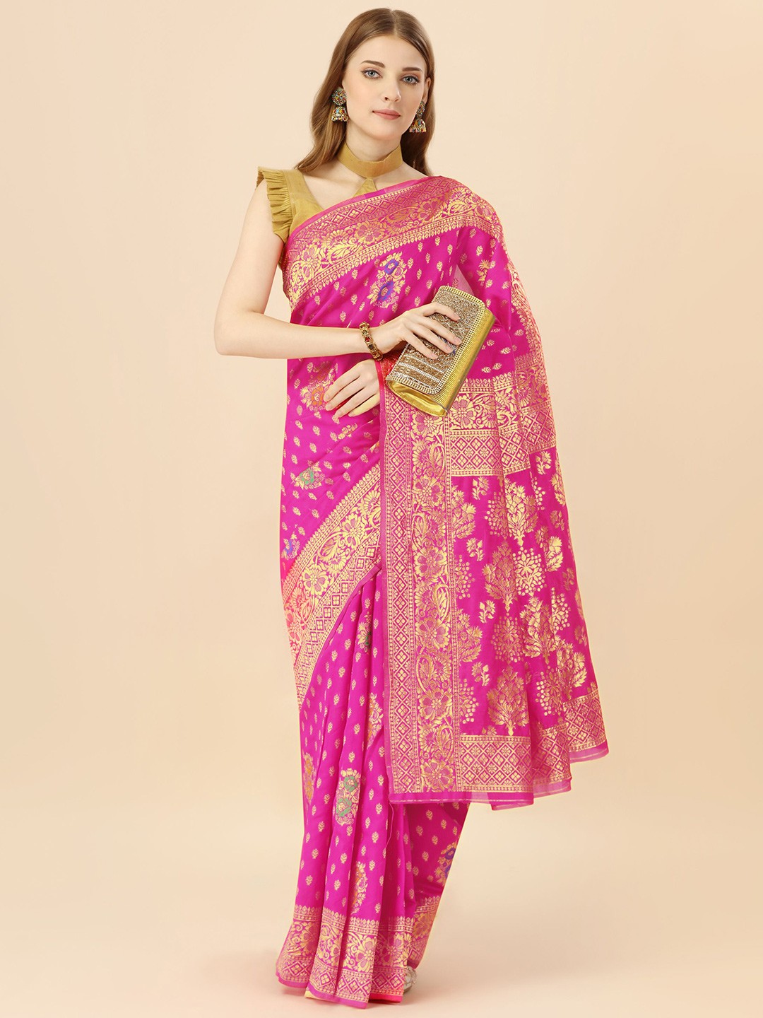 

MAGMINA Woven Design Zari Banarasi Saree, Pink