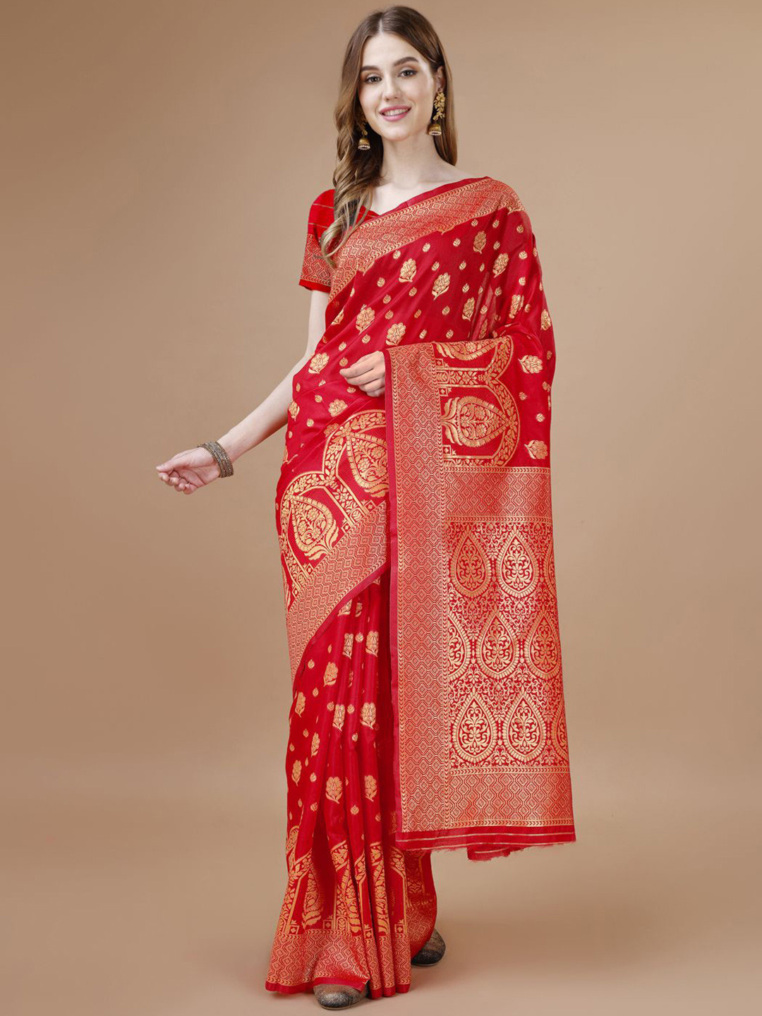 

MAGMINA Woven Design Zari Banarasi Saree, Red