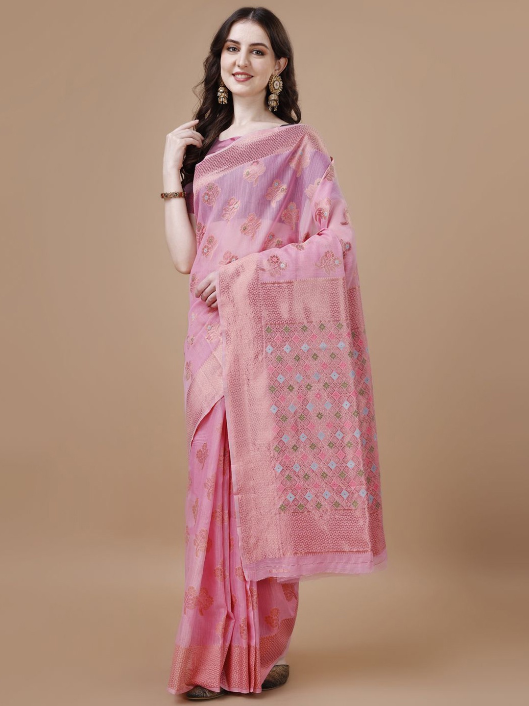

MAGMINA Woven Design Zari Banarasi Saree, Pink