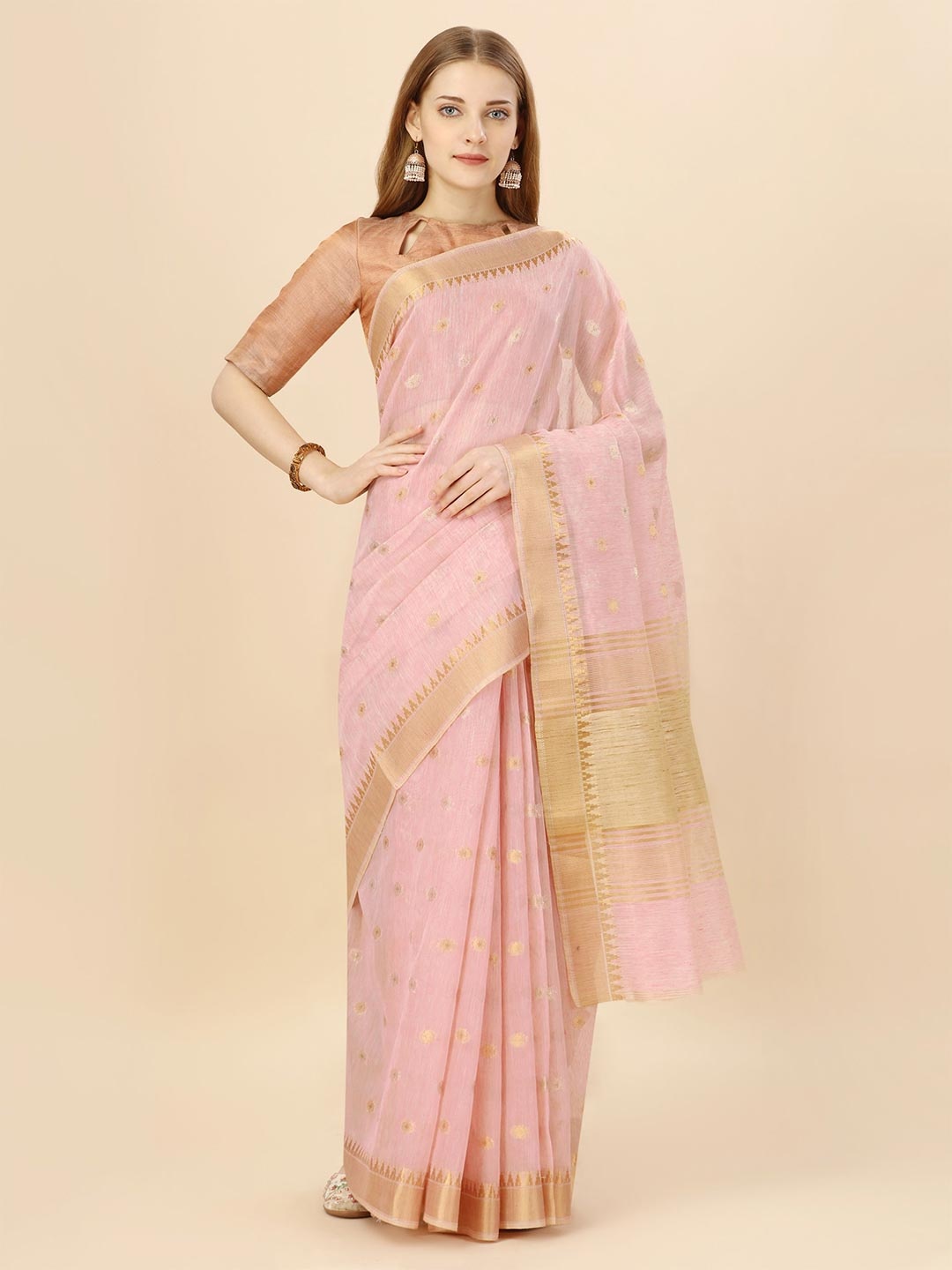 

MAGMINA Woven Design Zari Banarasi Saree, Pink