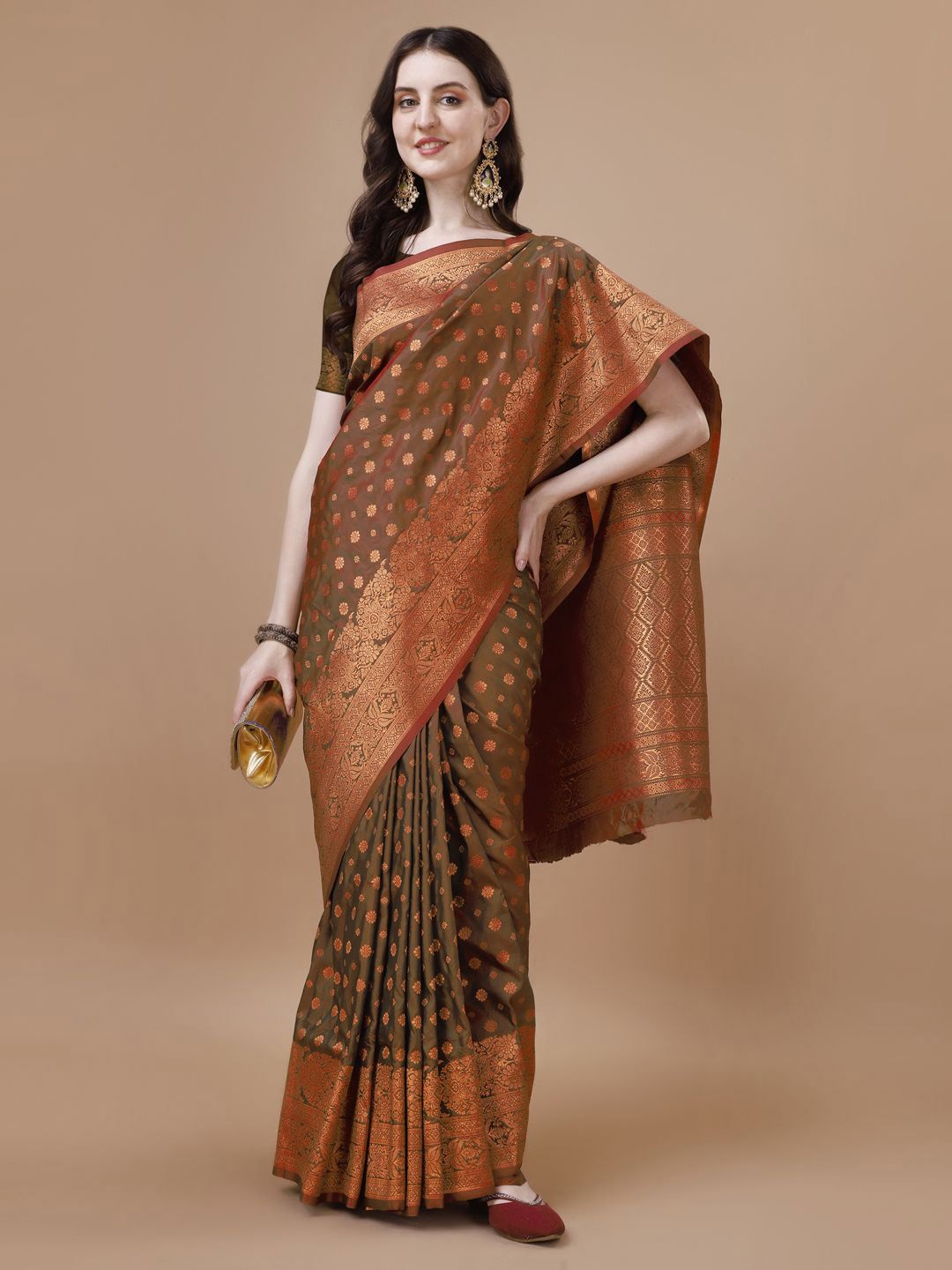 

MAGMINA Woven Design Zari Banarasi Saree, Copper