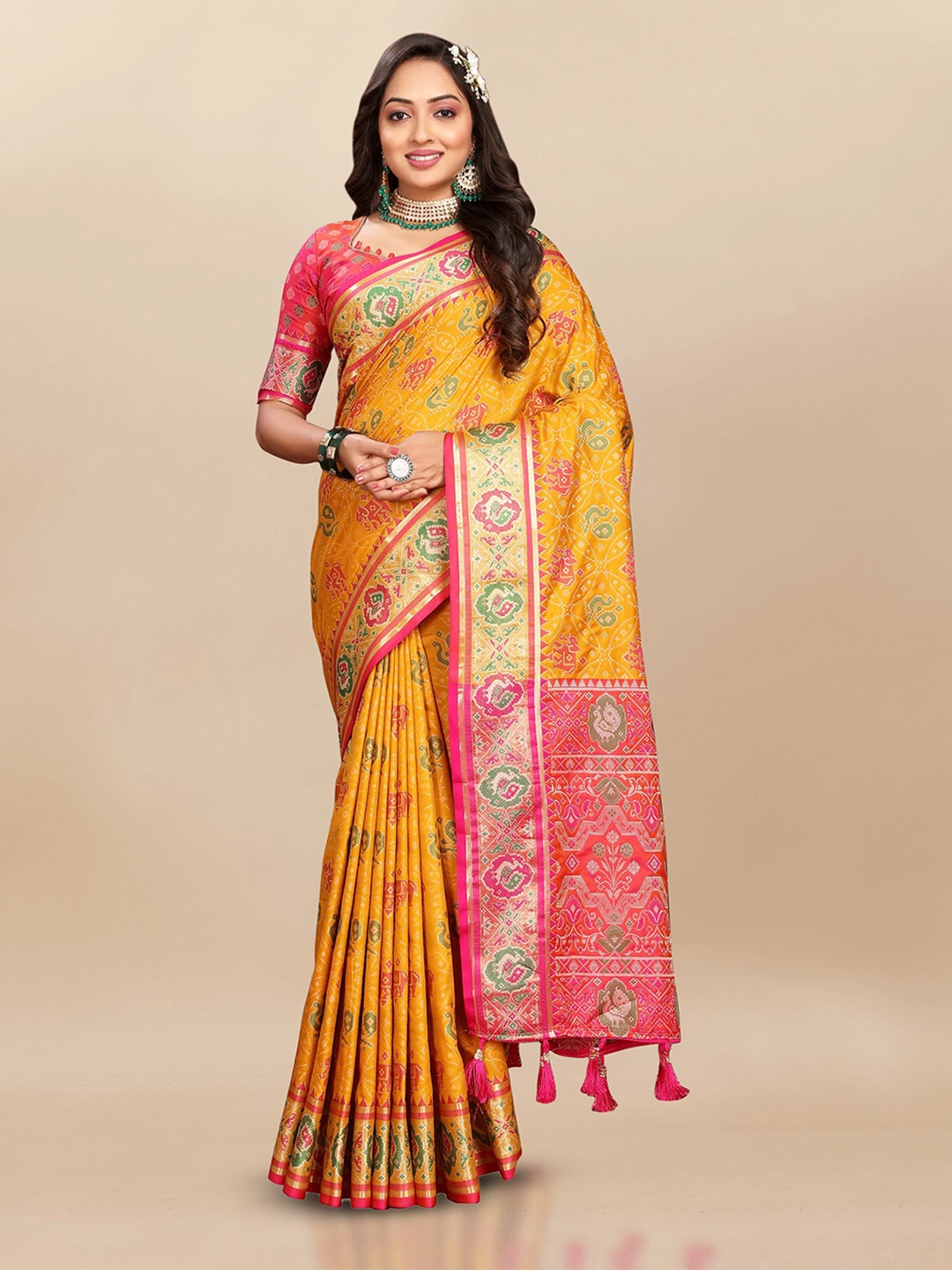 

Upalksh Woven Design Zari Pure Silk Patola Saree, Yellow