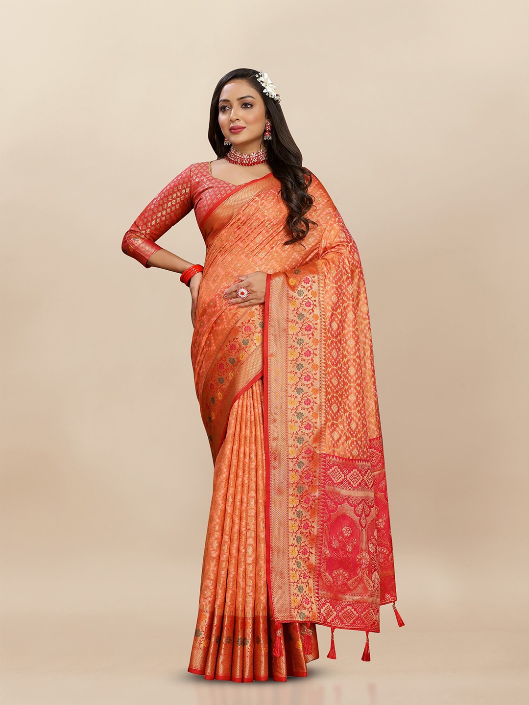 

Upalksh Woven Design Zari Organza Banarasi Saree, Orange