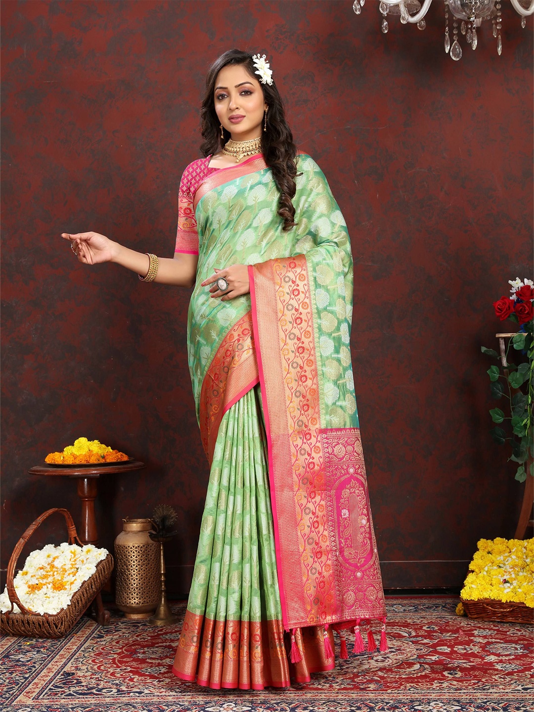 

Upalksh Woven Design Zari Organza Banarasi Saree, Lime green