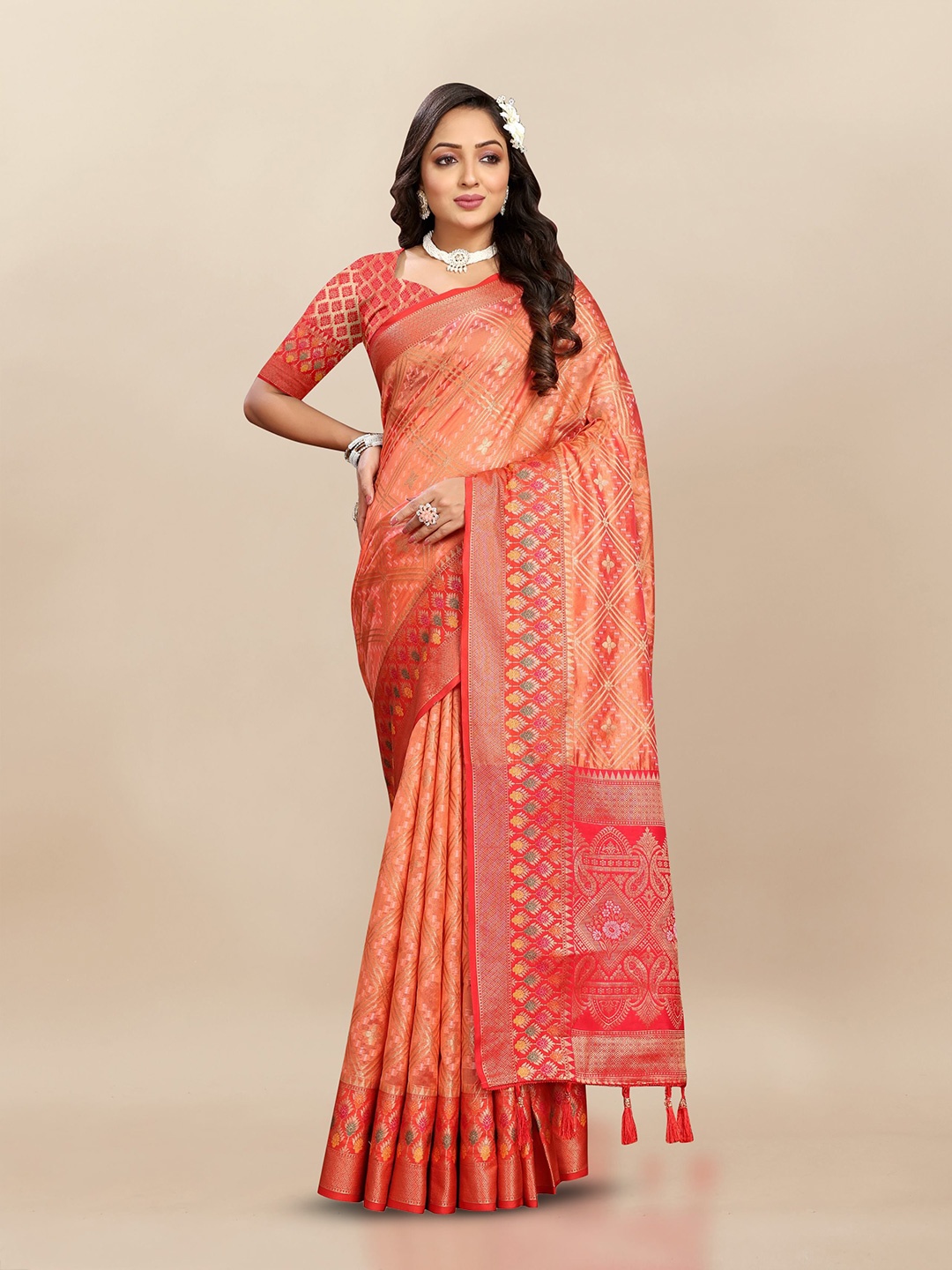 

Upalksh Woven Design Zari Organza Banarasi Saree, Orange