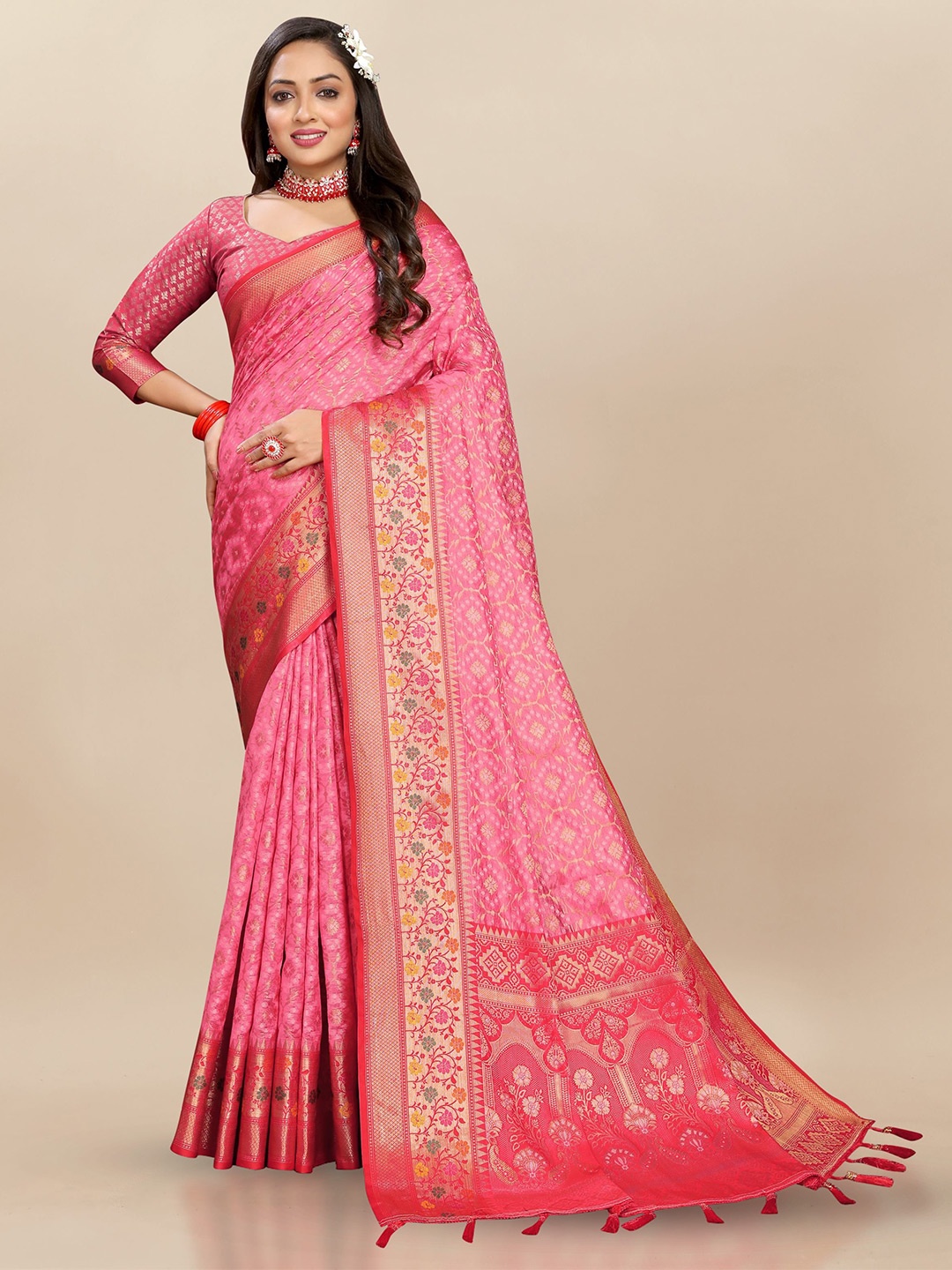 

Upalksh Woven Design Zari Organza Banarasi Saree, Pink