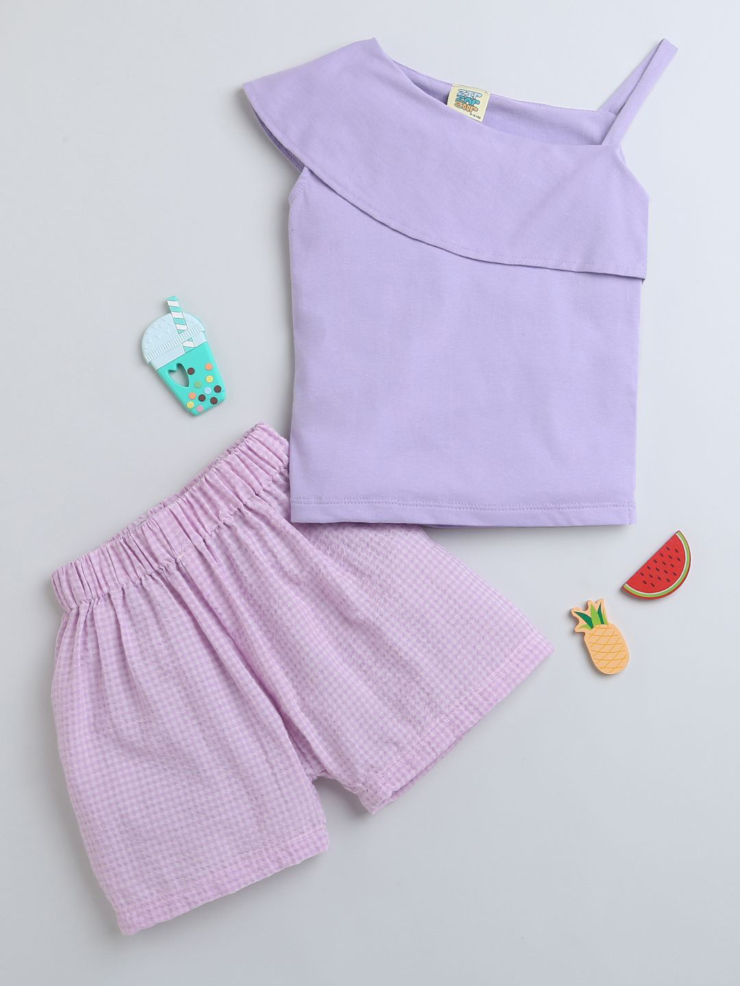 

ZIP ZAP ZOOP Girls One Shoulder Pure Cotton Top with Shorts, Lavender