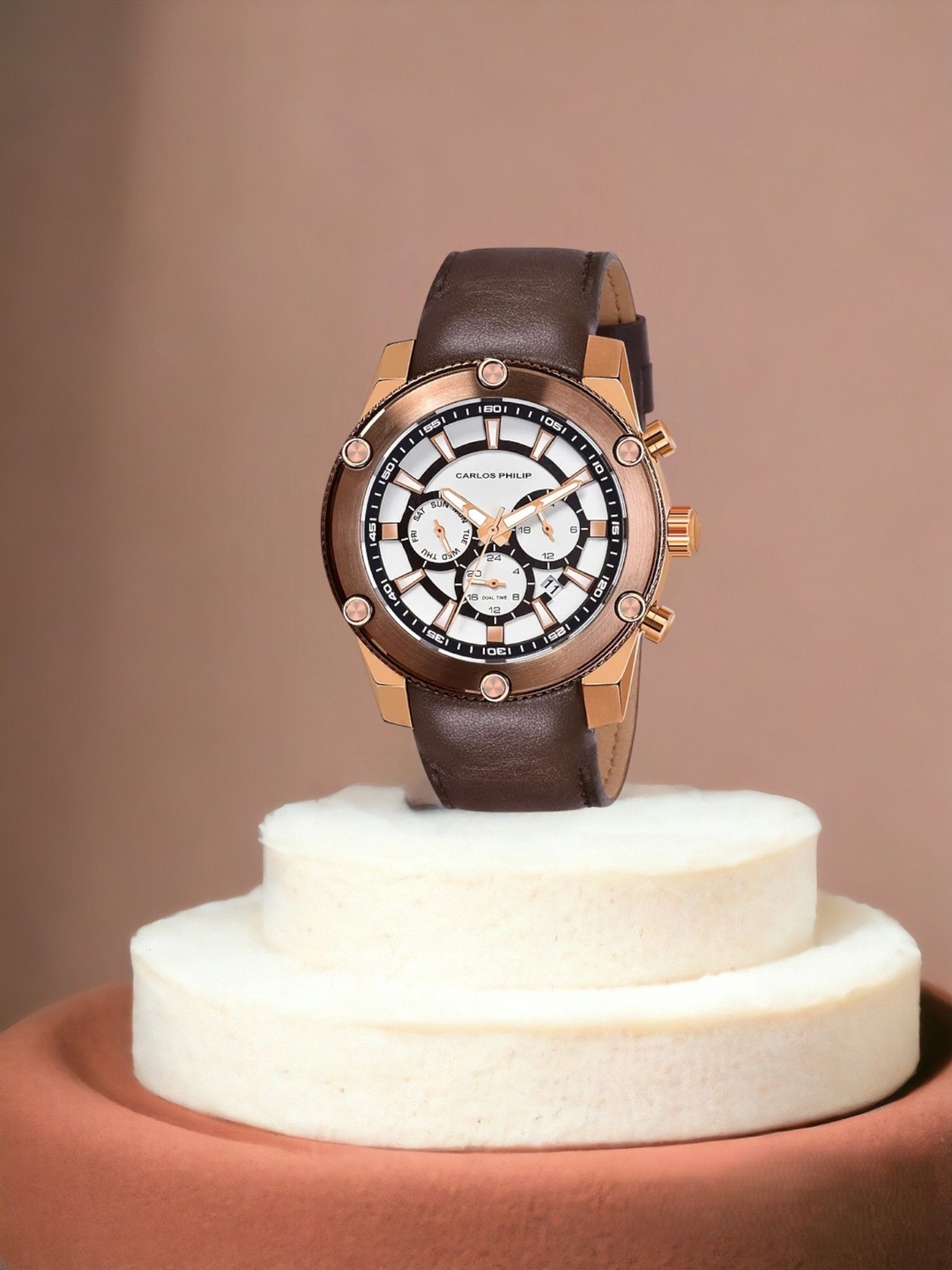 

CARLOS PHILIP Men Brass Dial & Leather Straps Analogue Watch Oculus Series 6077 - 4, Brown