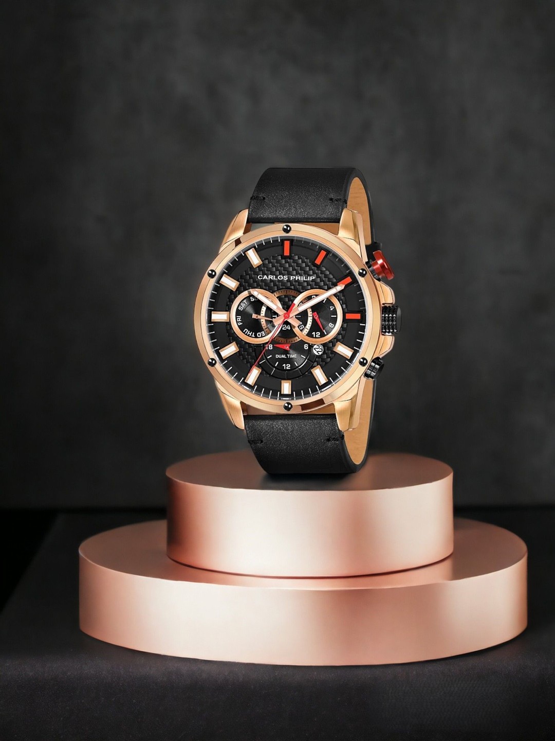 

CARLOS PHILIP Men Brass Dial & Leather Straps Analogue Watch Prominent Series 2277 - 2, Black