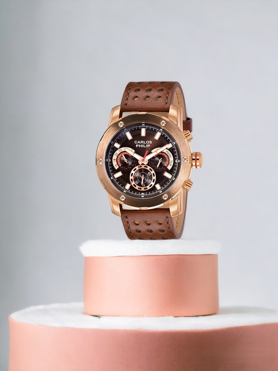 

CARLOS PHILIP Men Brass Dial & Leather Straps Analogue Watch Trinity Series 1372 - 3, Brown