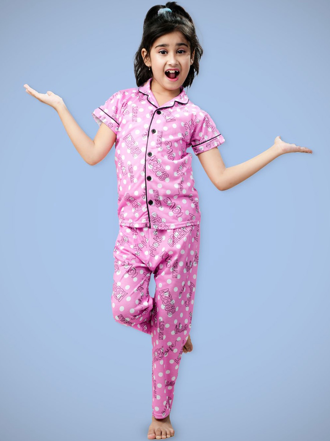 

BURBN Girls Printed Night suit, Pink