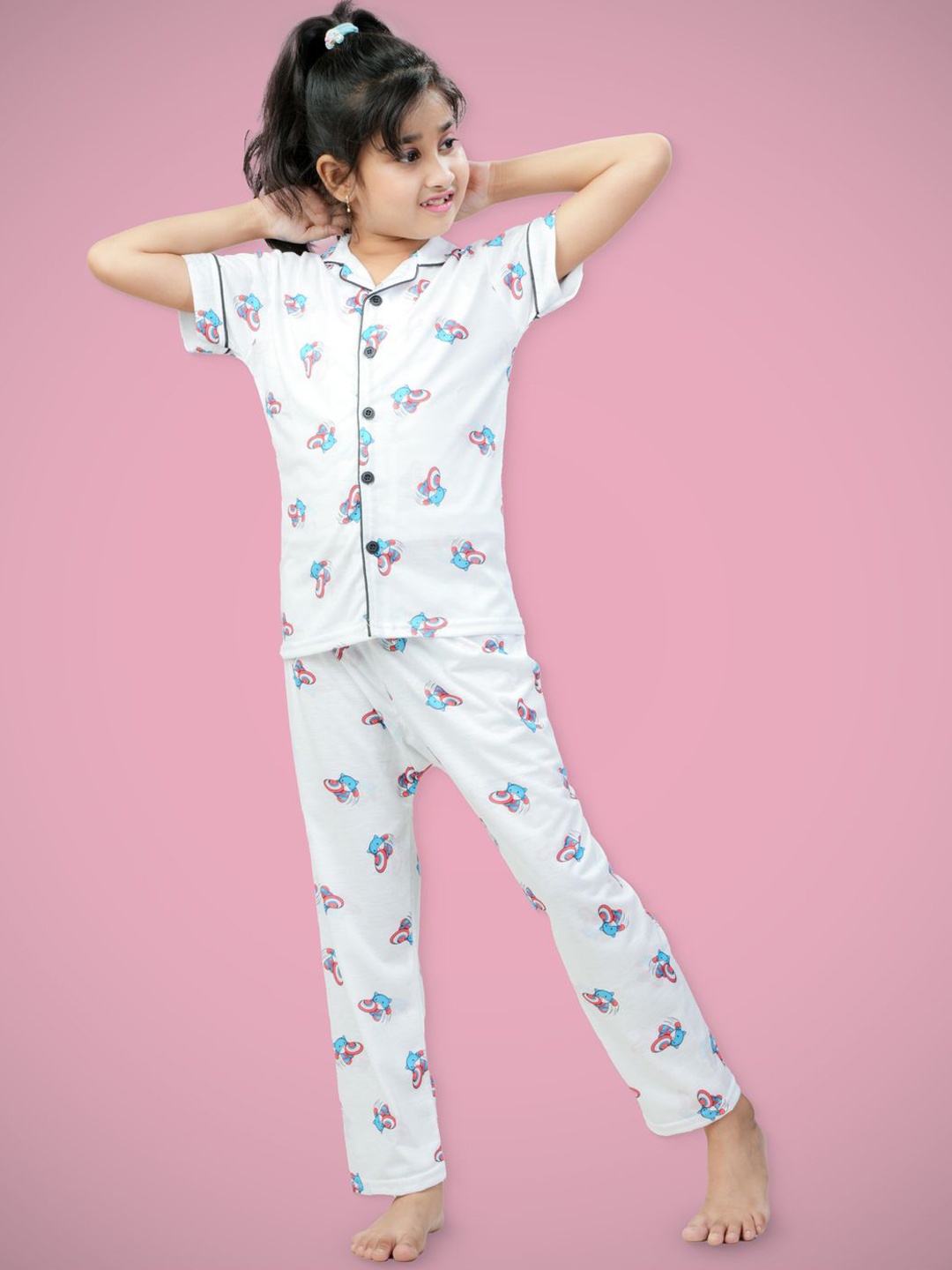 

BURBN Girls Printed Night suit, White