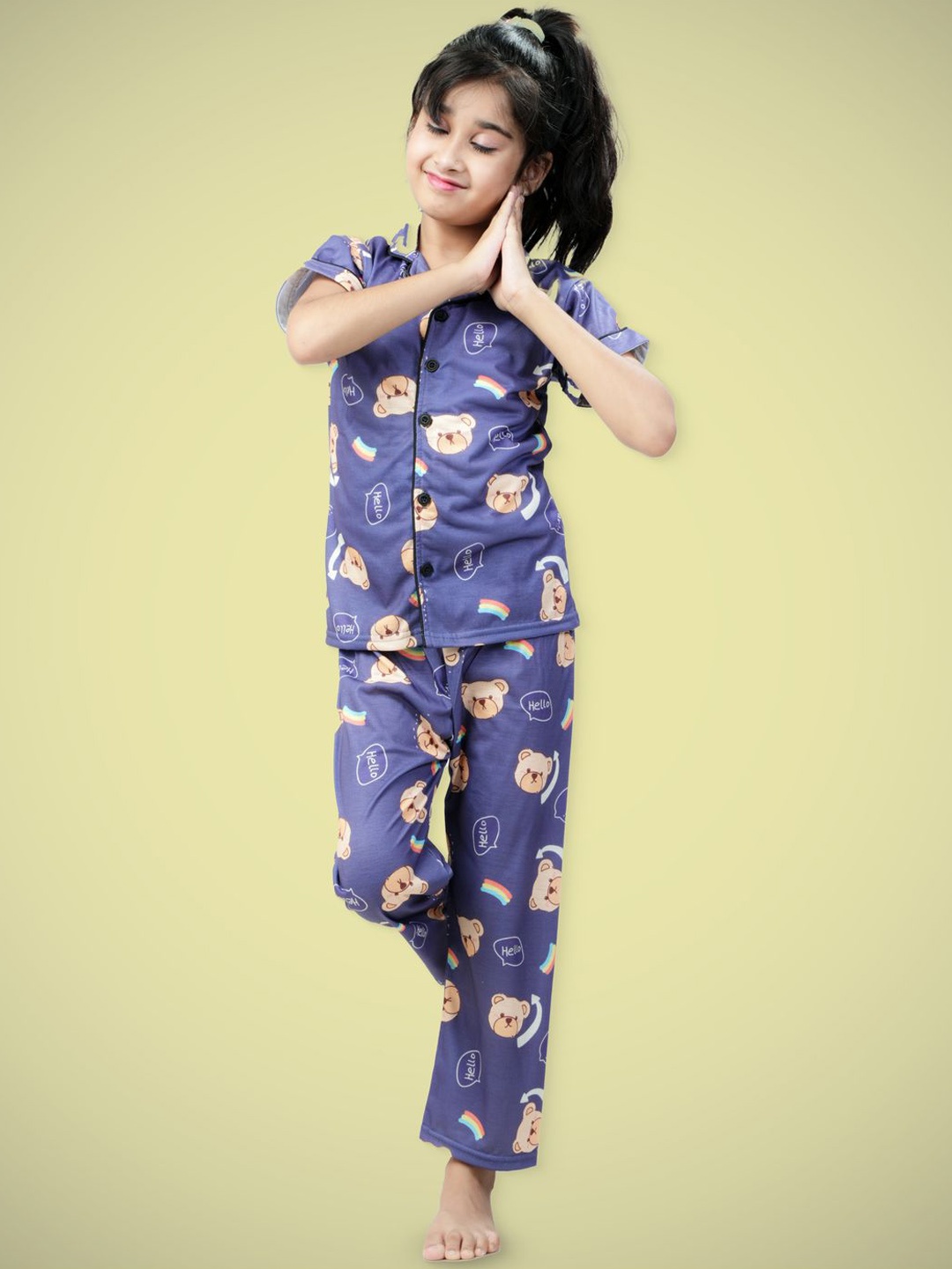 

BURBN Girls Printed Night suit, Blue