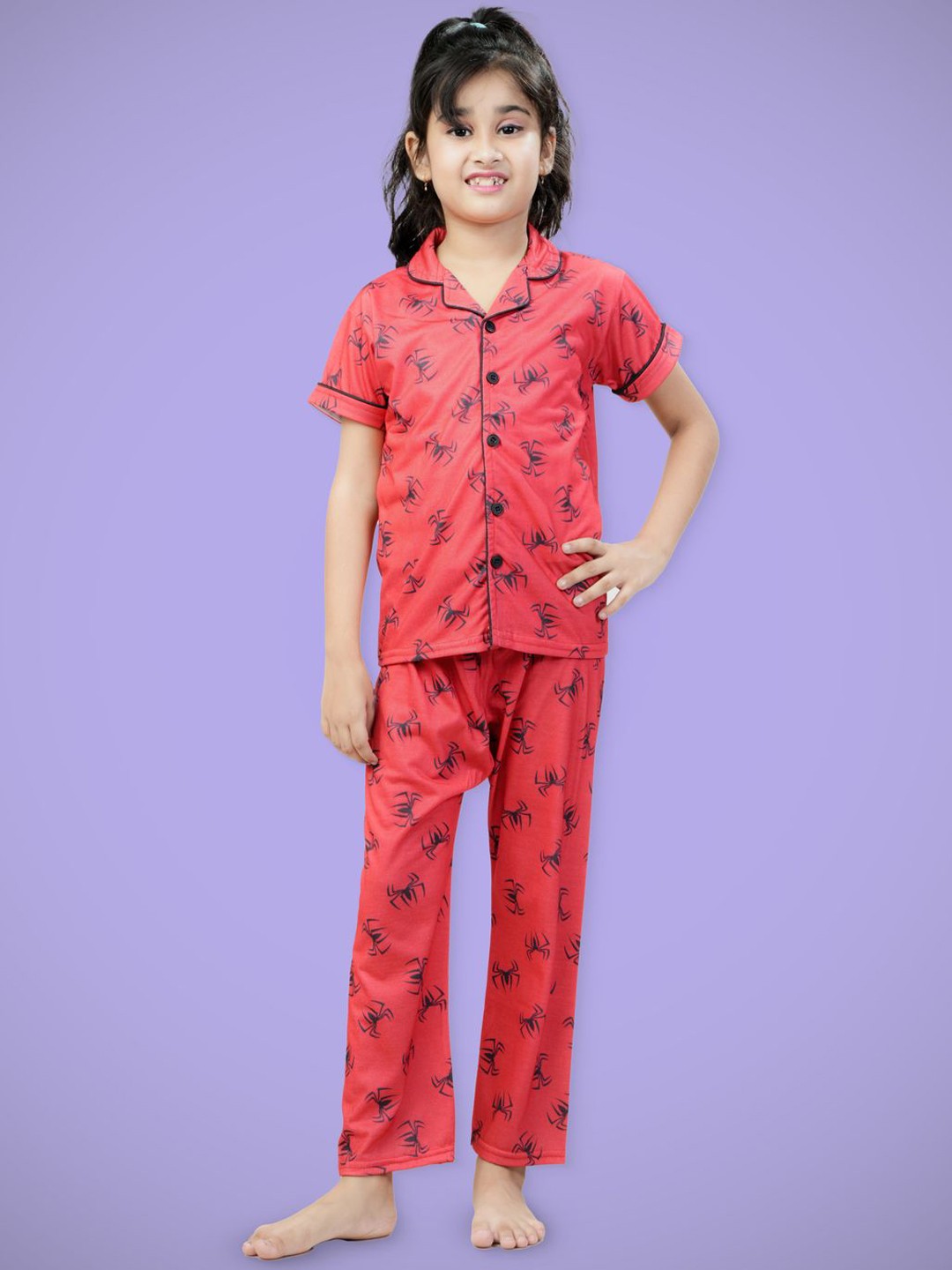 

BURBN Girls Printed Night suit, Red