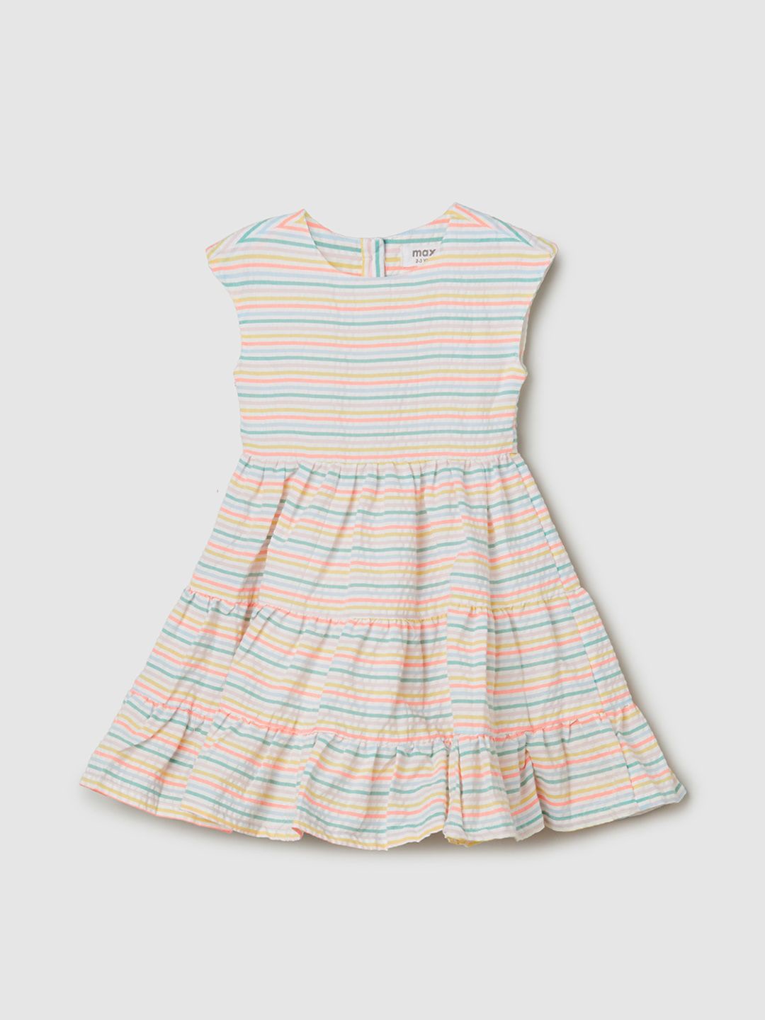 

max Girls Striped Sleeveless Fit and Flare Dress, Multi