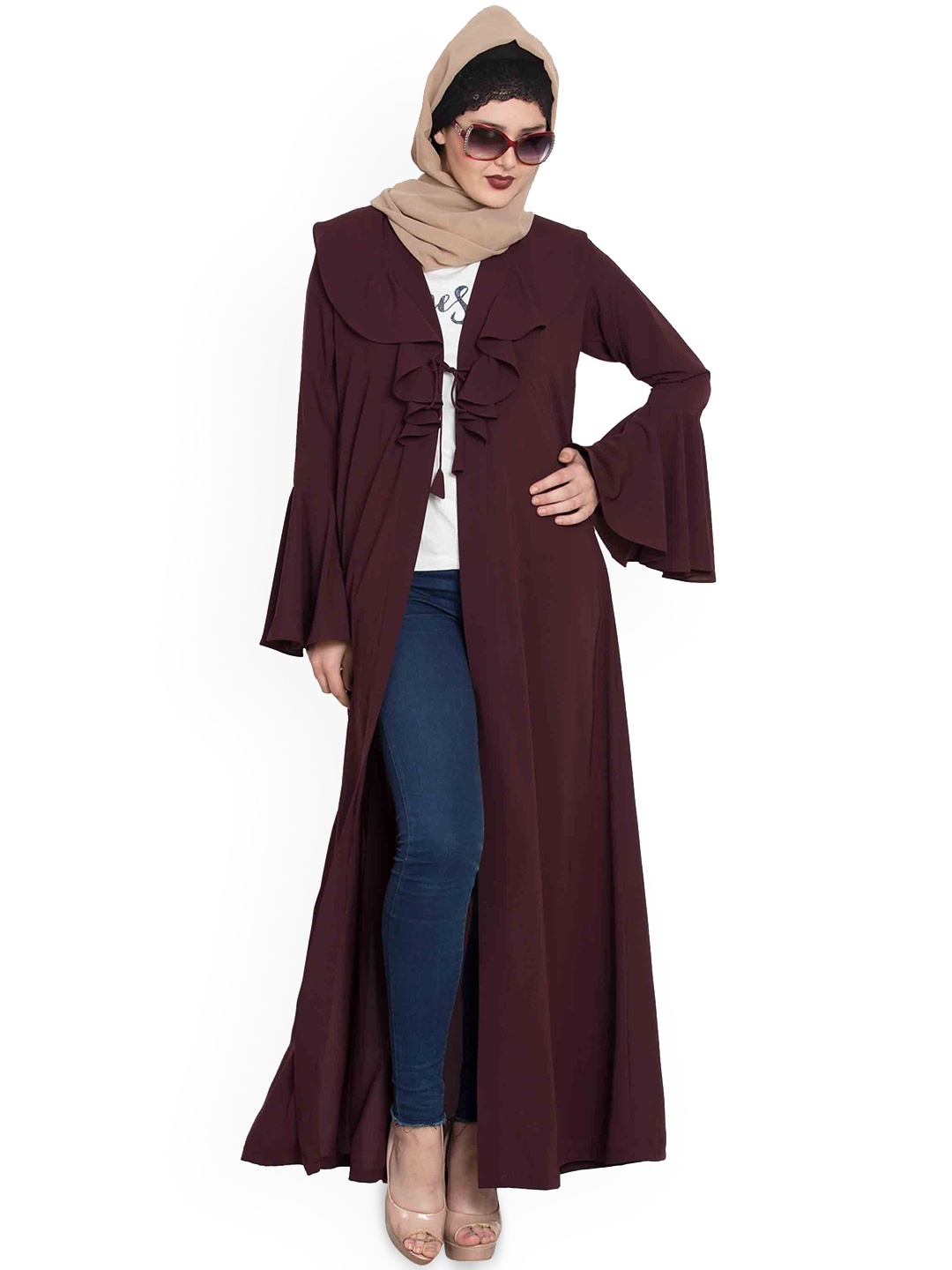 

MUSHKIYA Solid Abaya Burqa With Scraf, Red
