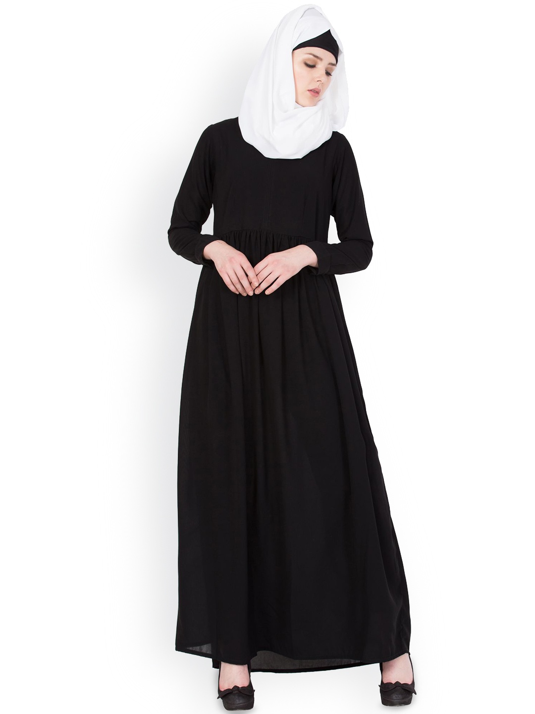 

MUSHKIYA Solid Abaya Burqa With Scarf, Black